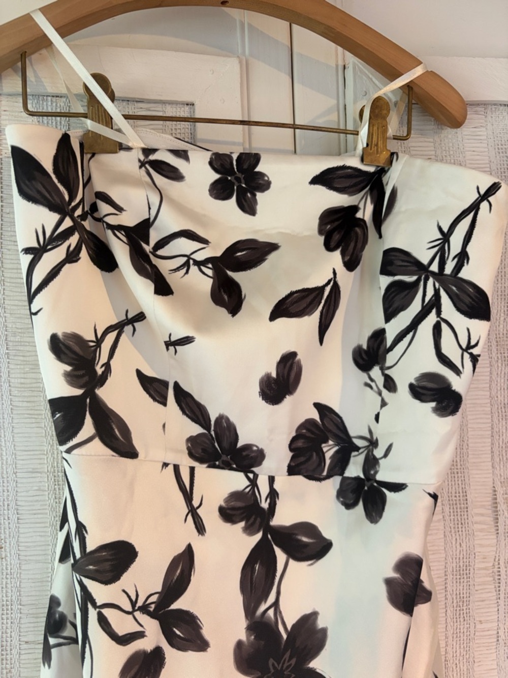 BHLDN Satin floral black and white Strapless Maxi Dress NWT SZ 10 - Picture 5 of 9